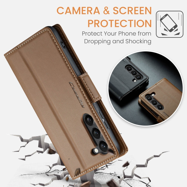 For Samsung Galaxy S23+ 5G CaseMe 023 Butterfly Buckle Litchi Texture RFID Anti-theft Leather Phone Case(Brown) - free shipping - PMC TechLife - Order now!
