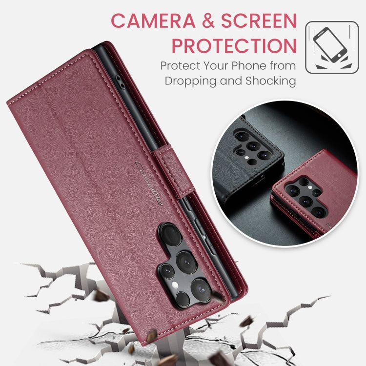 For Samsung Galaxy S23 Ultra 5G CaseMe 023 Butterfly Buckle Litchi Texture RFID Anti-theft Leather Phone Case(Wine Red) - free shipping - PMC TechLife - Order now!
