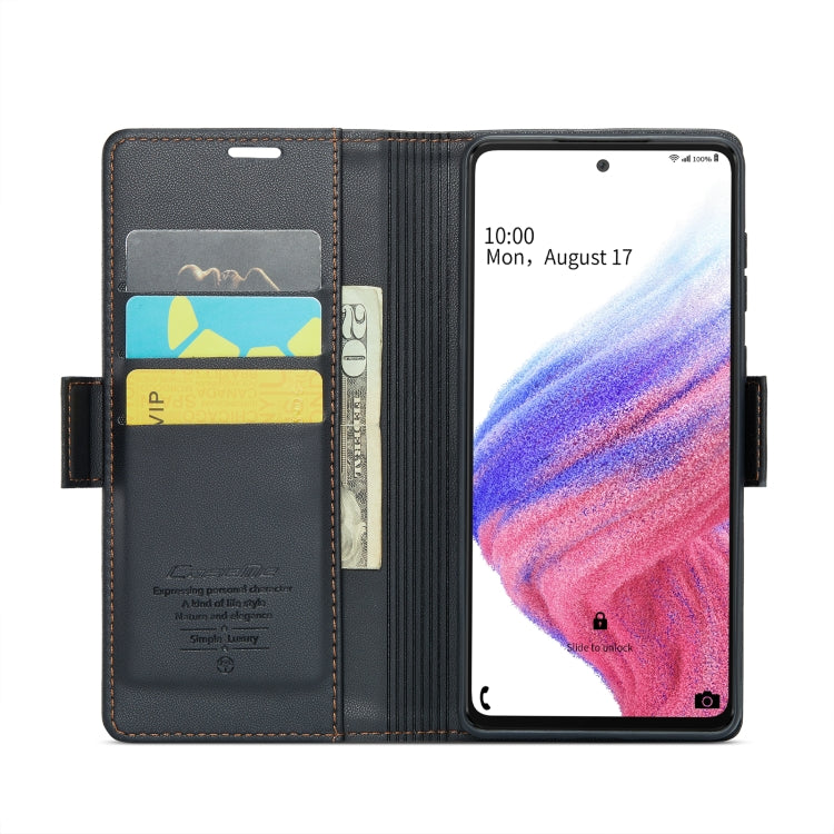 For Samsung Galaxy A53 CaseMe 023 Butterfly Buckle Litchi Texture RFID Anti-theft Leather Phone Case(Black) - free shipping - PMC TechLife - Order now!