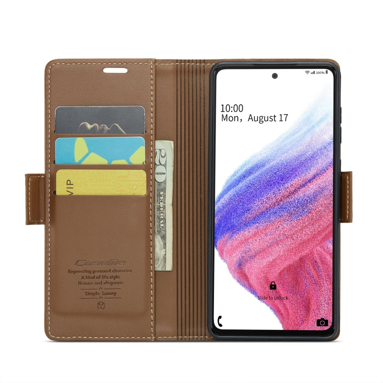 For Samsung Galaxy A53 CaseMe 023 Butterfly Buckle Litchi Texture RFID Anti-theft Leather Phone Case(Brown) - free shipping - PMC TechLife - Order now!