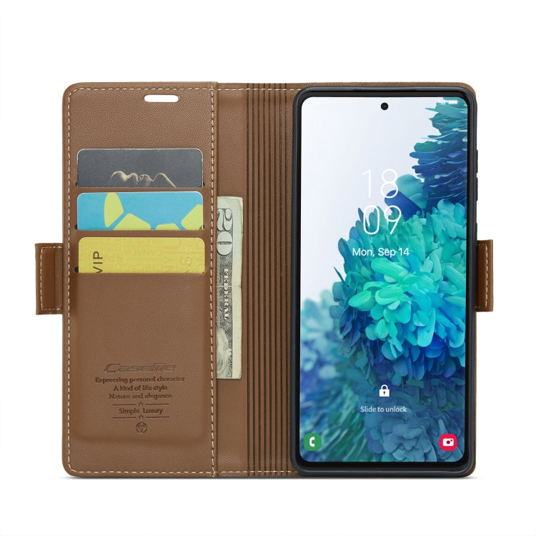 For Samsung Galaxy S20 FE CaseMe 023 Butterfly Buckle Litchi Texture RFID Anti-theft Leather Phone Case(Brown) - free shipping - PMC TechLife - Order now!