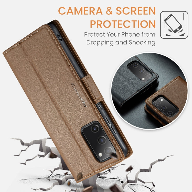 For Samsung Galaxy S20 FE CaseMe 023 Butterfly Buckle Litchi Texture RFID Anti-theft Leather Phone Case(Brown) - free shipping - PMC TechLife - Order now!