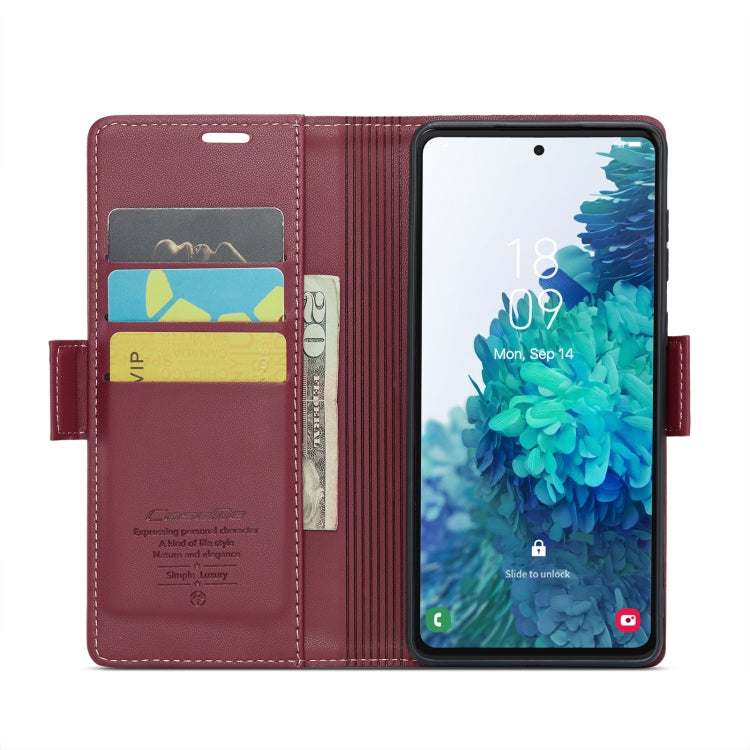 For Samsung Galaxy S20 FE CaseMe 023 Butterfly Buckle Litchi Texture RFID Anti-theft Leather Phone Case(Wine Red) - free shipping - PMC TechLife - Order now!
