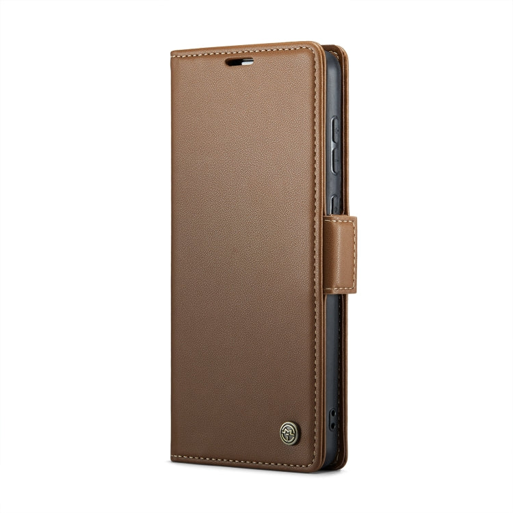 For Samsung Galaxy S21 FE 5G CaseMe 023 Butterfly Buckle Litchi Texture RFID Anti-theft Leather Phone Case(Brown) - free shipping - PMC TechLife - Order now!