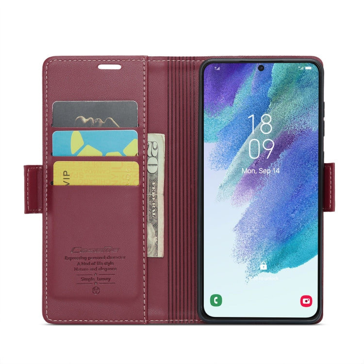 For Samsung Galaxy S21 FE 5G CaseMe 023 Butterfly Buckle Litchi Texture RFID Anti-theft Leather Phone Case(Wine Red) - free shipping - PMC TechLife - Order now!
