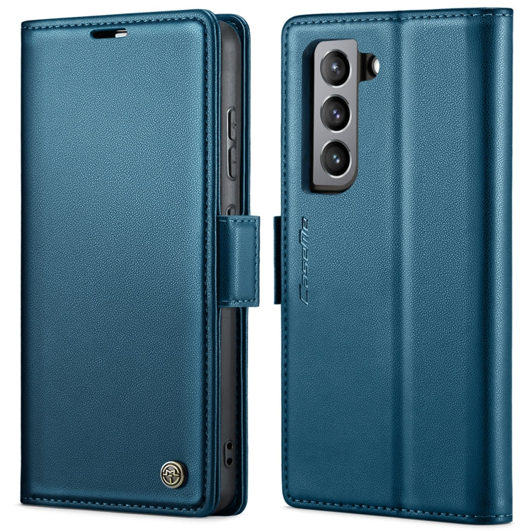 For Samsung Galaxy S21 FE 5G CaseMe 023 Butterfly Buckle Litchi Texture RFID Anti-theft Leather Phone Case(Blue) - free shipping - PMC TechLife - Order now!