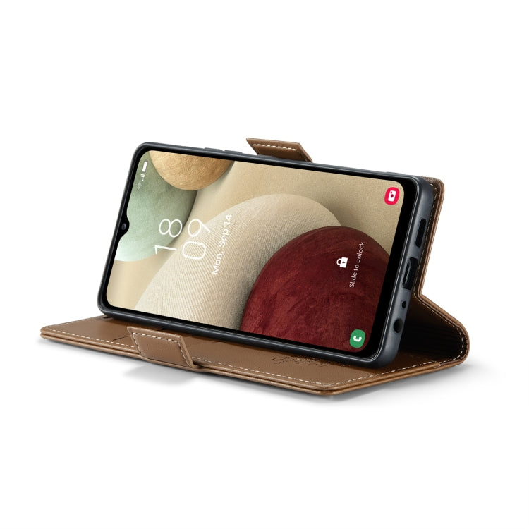 For Samsung Galaxy A12 5G CaseMe 023 Butterfly Buckle Litchi Texture RFID Anti-theft Leather Phone Case(Brown) - free shipping - PMC TechLife - Order now!