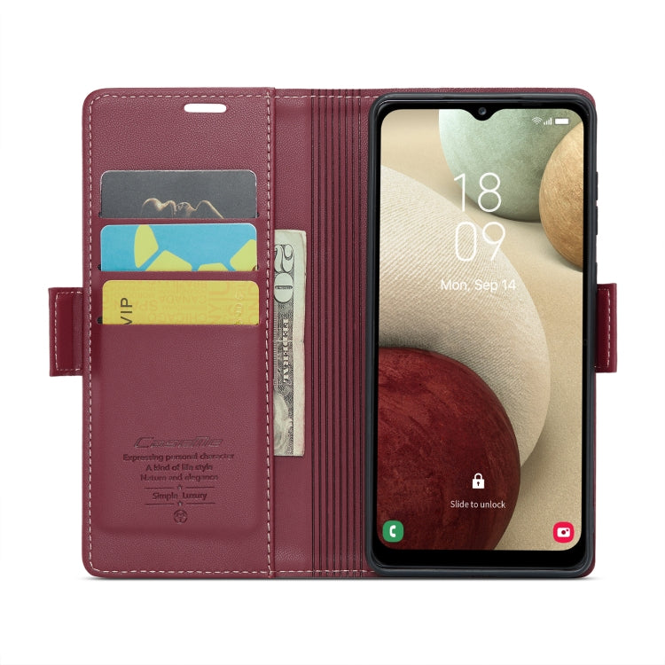 For Samsung Galaxy A12 5G CaseMe 023 Butterfly Buckle Litchi Texture RFID Anti-theft Leather Phone Case(Wine Red) - free shipping - PMC TechLife - Order now!