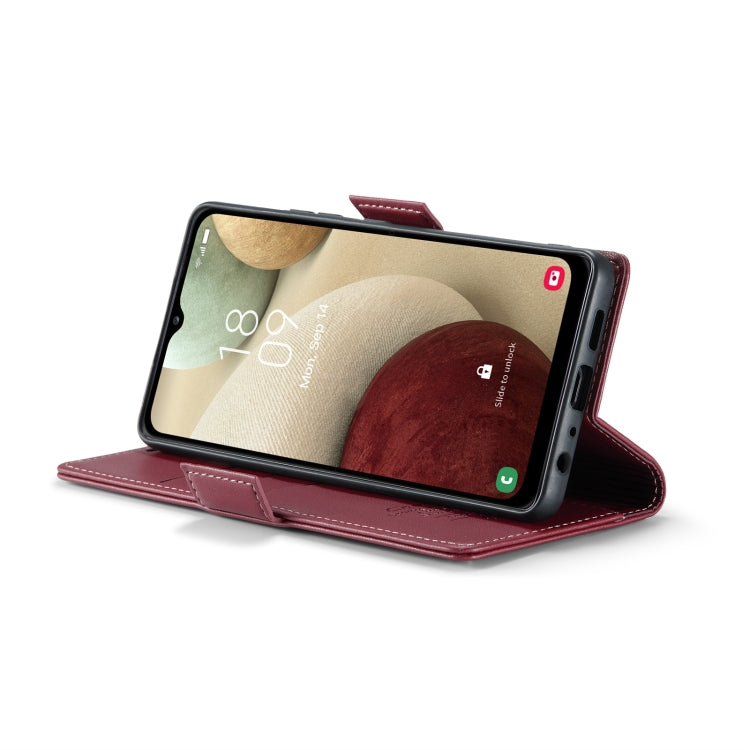 For Samsung Galaxy A12 5G CaseMe 023 Butterfly Buckle Litchi Texture RFID Anti-theft Leather Phone Case(Wine Red) - free shipping - PMC TechLife - Order now!