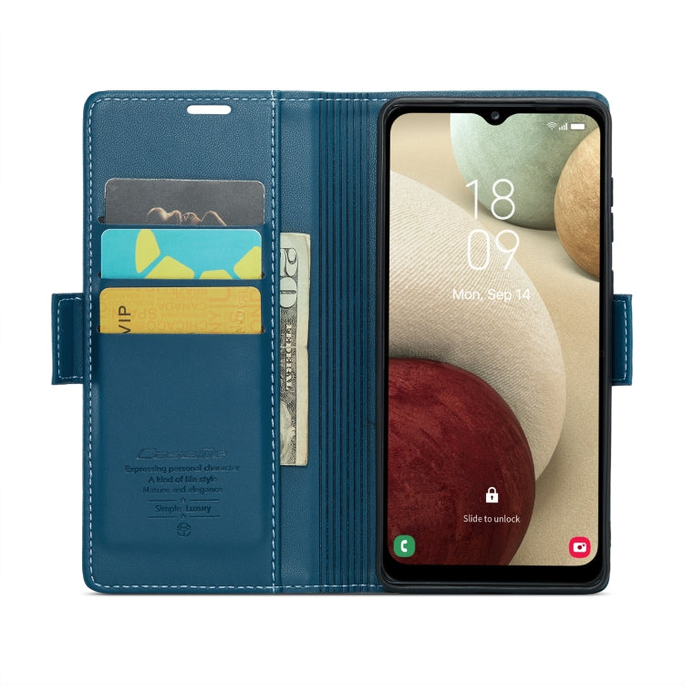 For Samsung Galaxy A12 5G CaseMe 023 Butterfly Buckle Litchi Texture RFID Anti-theft Leather Phone Case(Blue) - free shipping - PMC TechLife - Order now!