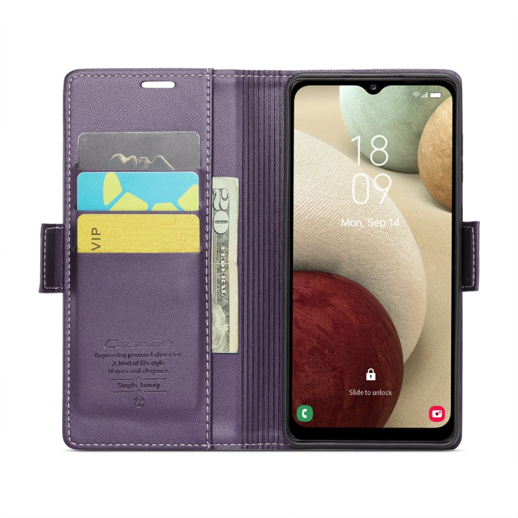 For Samsung Galaxy A12 5G CaseMe 023 Butterfly Buckle Litchi Texture RFID Anti-theft Leather Phone Case(Pearly Purple) - free shipping - PMC TechLife - Order now!