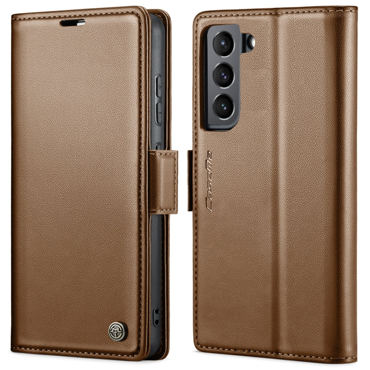For Samsung Galaxy S21 5G CaseMe 023 Butterfly Buckle Litchi Texture RFID Anti-theft Leather Phone Case(Brown) - free shipping - PMC TechLife - Order now!