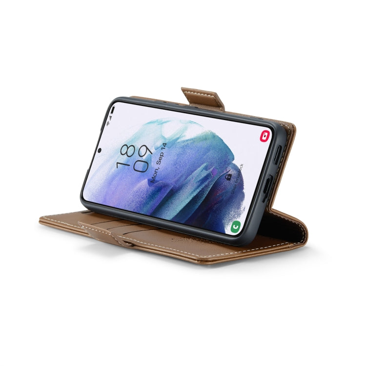 For Samsung Galaxy S21+ 5G CaseMe 023 Butterfly Buckle Litchi Texture RFID Anti-theft Leather Phone Case(Brown) - free shipping - PMC TechLife - Order now!