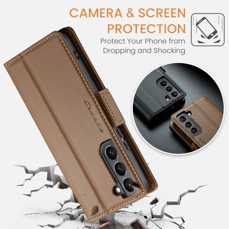 For Samsung Galaxy S21+ 5G CaseMe 023 Butterfly Buckle Litchi Texture RFID Anti-theft Leather Phone Case(Brown) - free shipping - PMC TechLife - Order now!