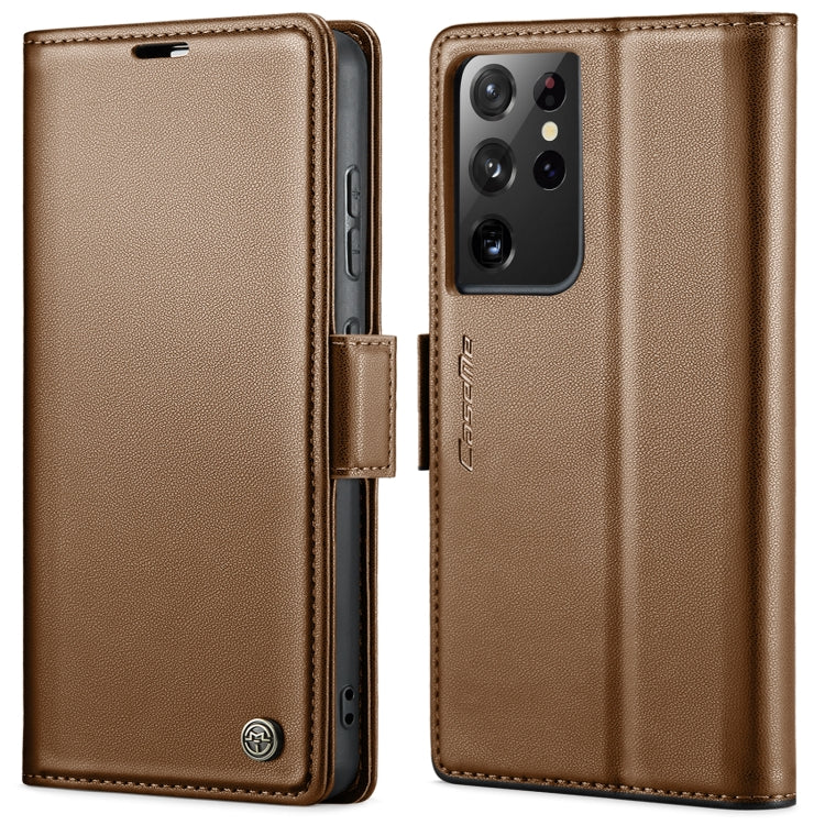For Samsung Galaxy S21 Ultra 5G CaseMe 023 Butterfly Buckle Litchi Texture RFID Anti-theft Leather Phone Case(Brown) - free shipping - PMC TechLife - Order now!