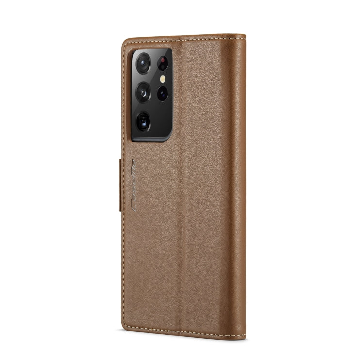 For Samsung Galaxy S21 Ultra 5G CaseMe 023 Butterfly Buckle Litchi Texture RFID Anti-theft Leather Phone Case(Brown) - free shipping - PMC TechLife - Order now!