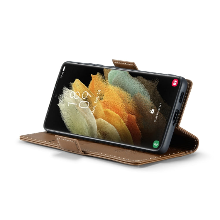 For Samsung Galaxy S21 Ultra 5G CaseMe 023 Butterfly Buckle Litchi Texture RFID Anti-theft Leather Phone Case(Brown) - free shipping - PMC TechLife - Order now!