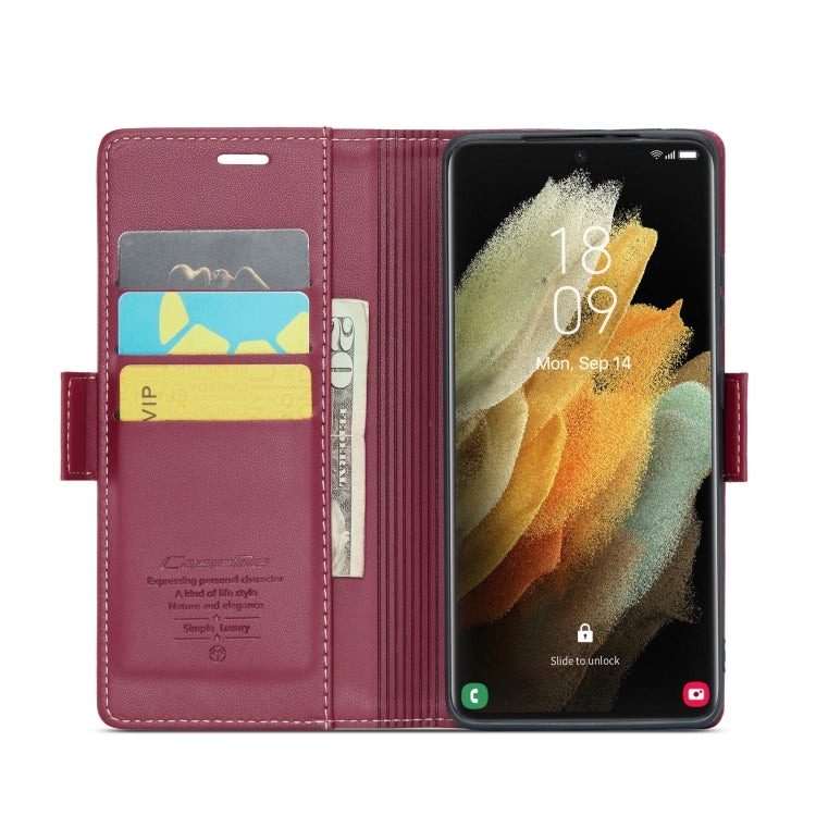For Samsung Galaxy S21 Ultra 5G CaseMe 023 Butterfly Buckle Litchi Texture RFID Anti-theft Leather Phone Case(Wine Red) - free shipping - PMC TechLife - Order now!
