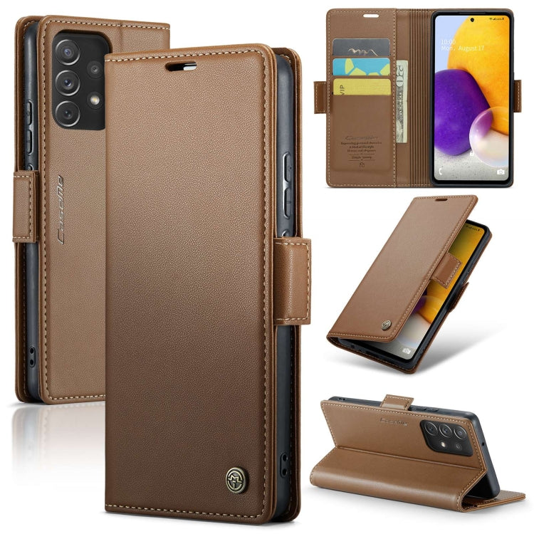 For Samsung Galaxy A72 CaseMe 023 Butterfly Buckle Litchi Texture RFID Anti-theft Leather Phone Case(Brown) - free shipping - PMC Jewellery - Order now!