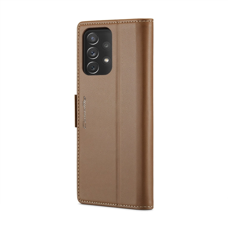 For Samsung Galaxy A72 CaseMe 023 Butterfly Buckle Litchi Texture RFID Anti-theft Leather Phone Case(Brown) - free shipping - PMC Jewellery - Order now!