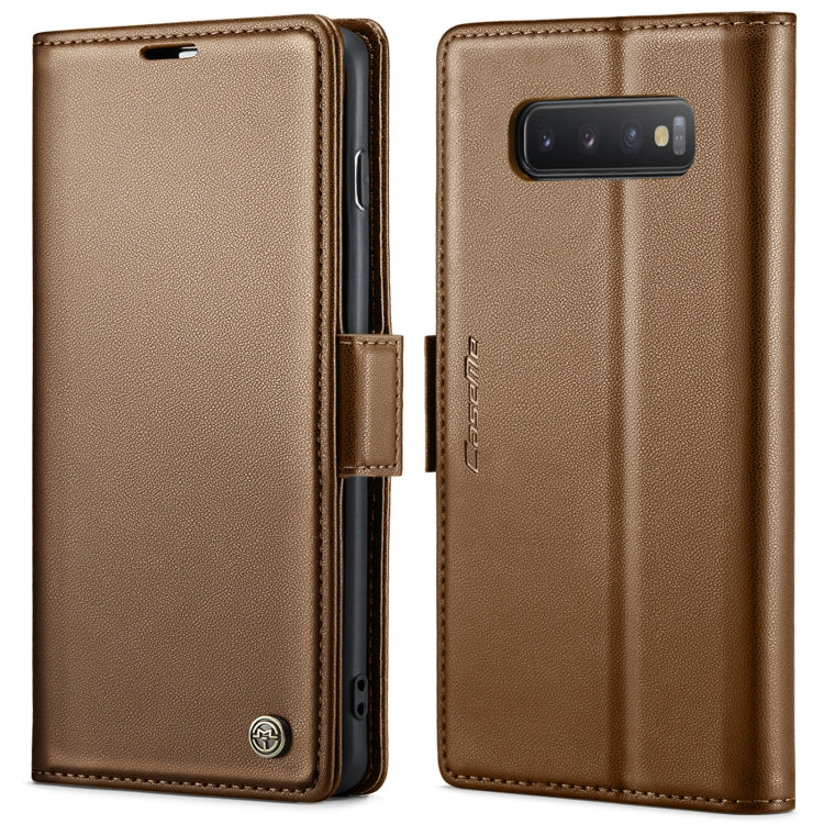 For Samsung Galaxy S10 CaseMe 023 Butterfly Buckle Litchi Texture RFID Anti-theft Leather Phone Case(Brown) - free shipping - PMC Jewellery - Order now!