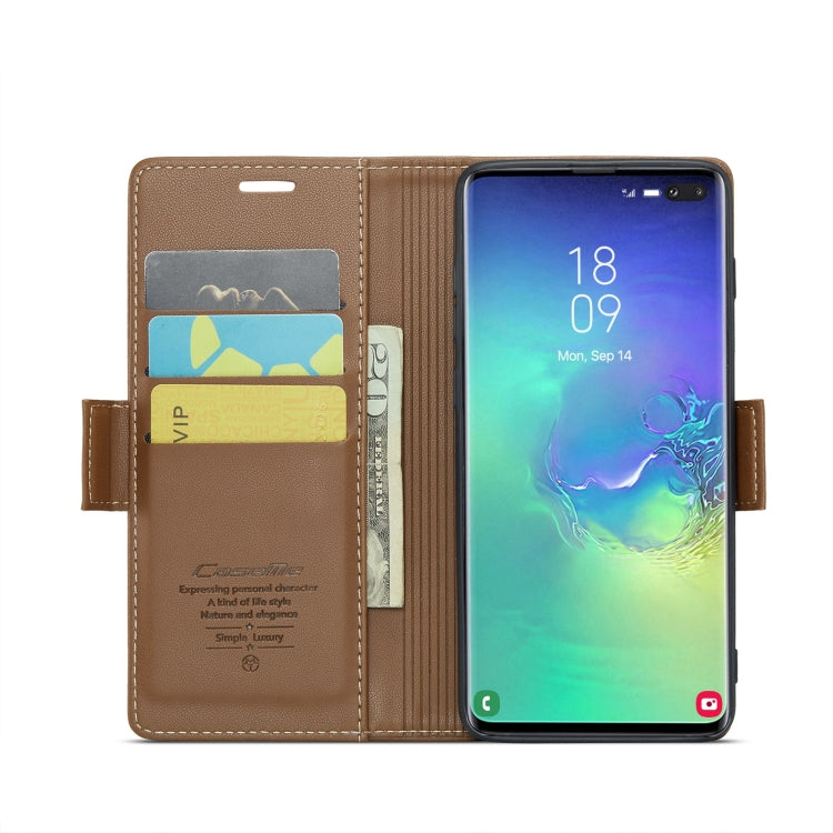 For Samsung Galaxy S10+ CaseMe 023 Butterfly Buckle Litchi Texture RFID Anti-theft Leather Phone Case(Brown) - free shipping - PMC Jewellery - Order now!