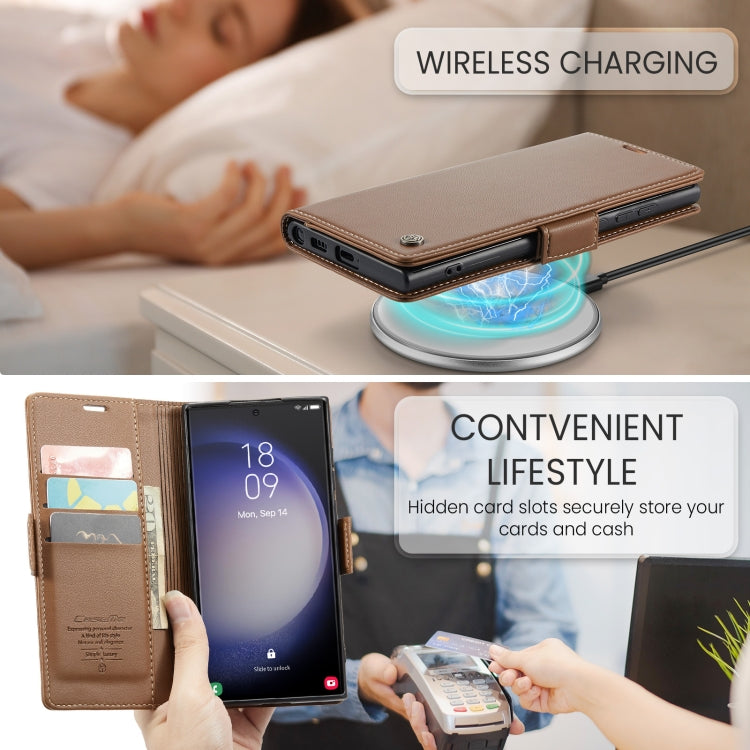 For Samsung Galaxy S24 Ultra CaseMe 023 Butterfly Buckle Litchi Texture RFID Anti-theft Leather Phone Case(Brown) - free shipping - PMC Jewellery - Order now!