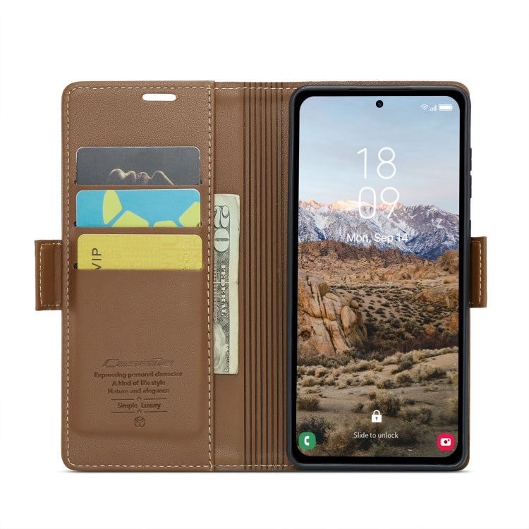 For Samsung Galaxy A35 5G CaseMe 023 Butterfly Buckle Litchi Texture RFID Anti-theft Leather Phone Case(Brown) - free shipping - PMC Jewellery - Order now!