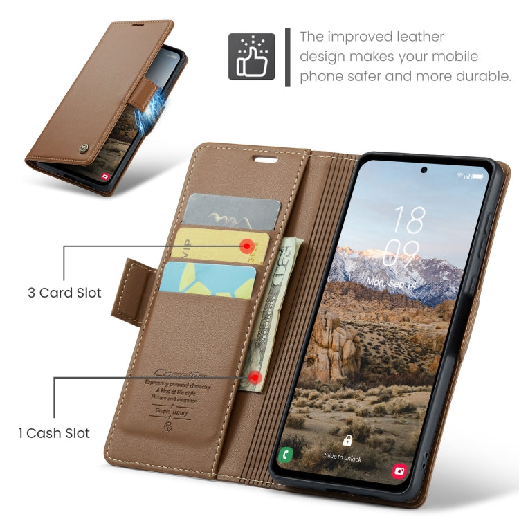 For Samsung Galaxy A35 5G CaseMe 023 Butterfly Buckle Litchi Texture RFID Anti-theft Leather Phone Case(Brown) - free shipping - PMC Jewellery - Order now!