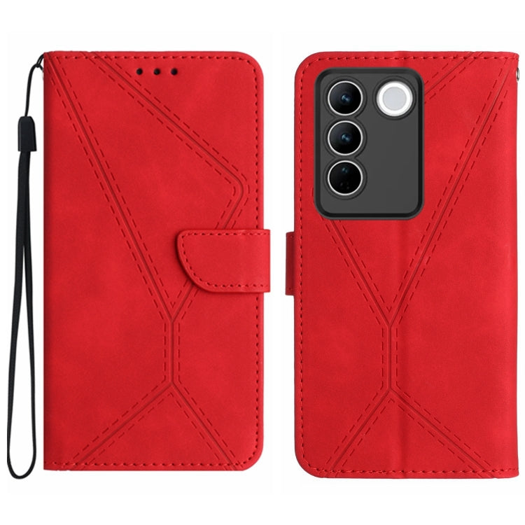 For vivo V27E 4G Global Stitching Embossed Leather Phone Case(Red) - vivo Cases by PMC TechLife | Online Shopping South Africa | PMC TechLife