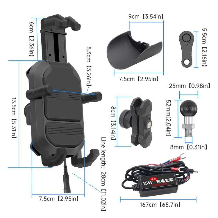 WUPP ZH-1848B1 15W Motorcycle Wireless Fast Charging Phone Navigation Holder, Style:M8 Ball Joint - free shipping - PMC TechLife - Order now!