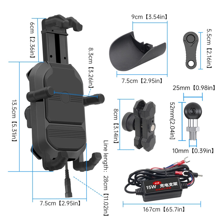 WUPP ZH-1848B2 15W Motorcycle Wireless Fast Charging Phone Navigation Holder, Style:M10 Ball Joint - Holder by WUPP | Online Shopping South Africa | PMC TechLife | Buy Now Pay Later Mobicred
