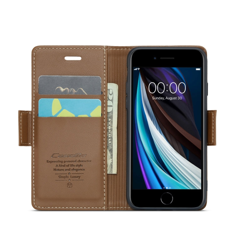 For iPhone SE 2022/SE 2020/6/7/8 CaseMe 023 Butterfly Buckle Litchi Texture RFID Anti-theft Leather Phone Case(Brown) - More iPhone Cases by CaseMe | Online Shopping South Africa | PMC TechLife | Buy Now Pay Later Mobicred