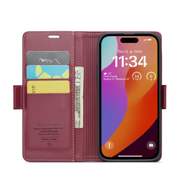 For iPhone 15 Pro Max CaseMe 023 Butterfly Buckle Litchi Texture RFID Anti-theft Leather Phone Case(Wine Red) - free shipping - PMC Jewellery - Order now!