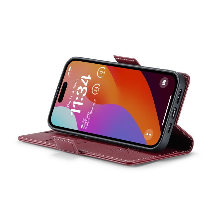 For iPhone 15 Pro Max CaseMe 023 Butterfly Buckle Litchi Texture RFID Anti-theft Leather Phone Case(Wine Red) - free shipping - PMC Jewellery - Order now!