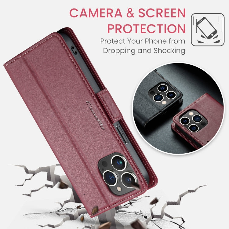For iPhone 15 Pro Max CaseMe 023 Butterfly Buckle Litchi Texture RFID Anti-theft Leather Phone Case(Wine Red) - free shipping - PMC Jewellery - Order now!