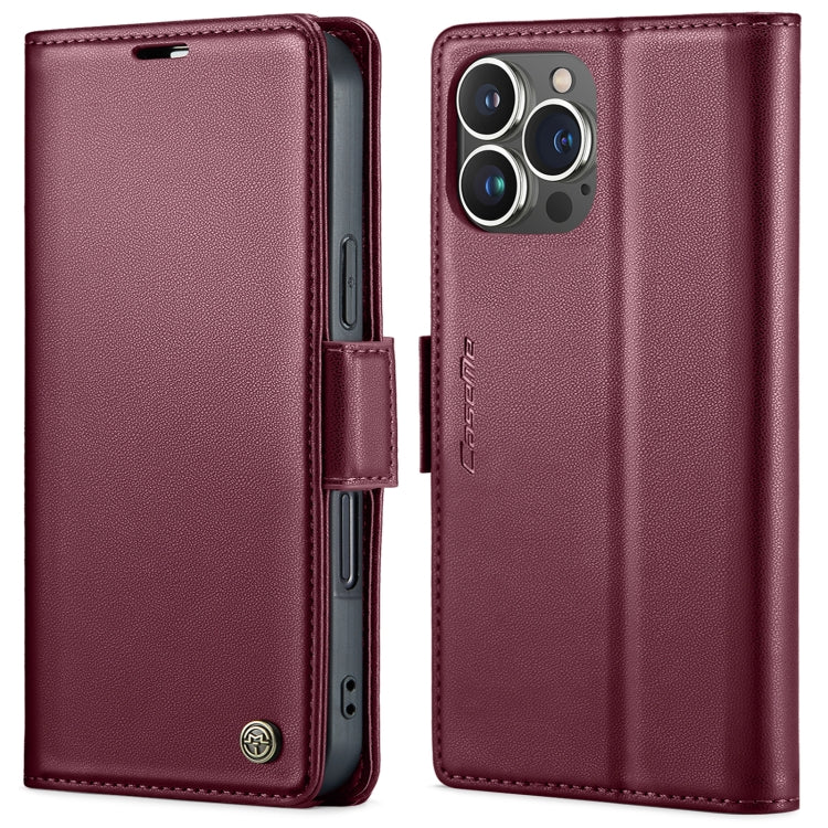 For iPhone 15 Pro Max CaseMe 023 Butterfly Buckle Litchi Texture RFID Anti-theft Leather Phone Case(Wine Red) - free shipping - PMC Jewellery - Order now!