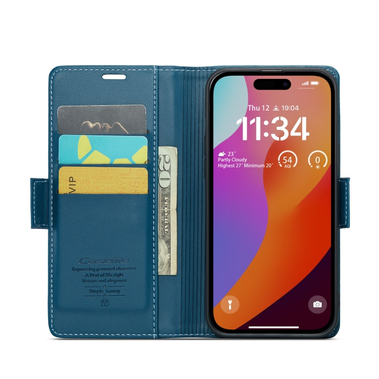 For iPhone 15 Pro Max CaseMe 023 Butterfly Buckle Litchi Texture RFID Anti-theft Leather Phone Case(Blue) - free shipping - PMC Jewellery - Order now!