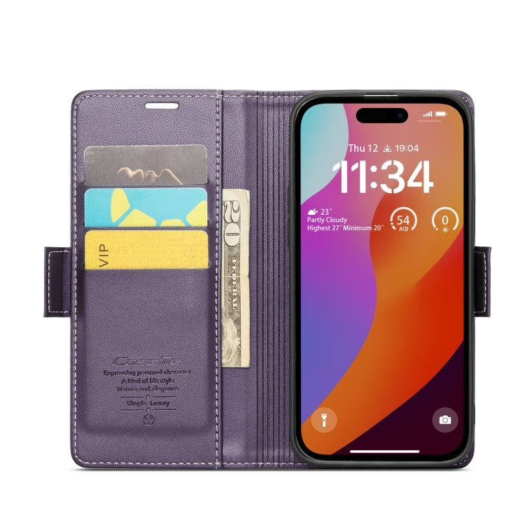 For iPhone 15 Pro Max CaseMe 023 Butterfly Buckle Litchi Texture RFID Anti-theft Leather Phone Case(Pearly Purple) - iPhone 15 Pro Max Cases by CaseMe | Online Shopping South Africa | PMC Jewellery | Buy Now Pay Later Mobicred