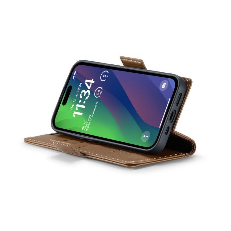 For iPhone 15 CaseMe 023 Butterfly Buckle Litchi Texture RFID Anti-theft Leather Phone Case(Brown) - free shipping - PMC Jewellery - Order now!