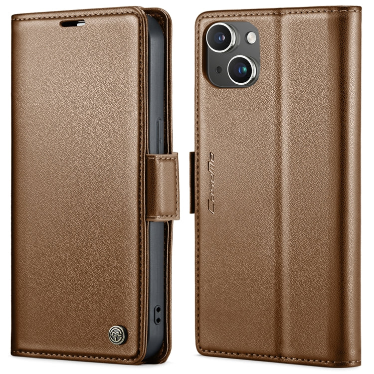 For iPhone 15 CaseMe 023 Butterfly Buckle Litchi Texture RFID Anti-theft Leather Phone Case(Brown) - free shipping - PMC Jewellery - Order now!