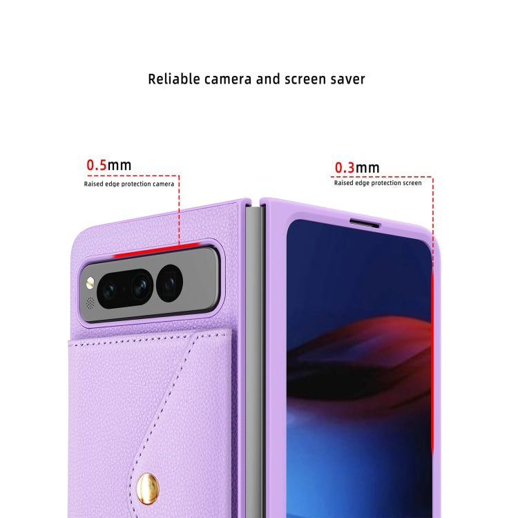 For Google Pixel Fold Litchi Texture Integrated Phone Case with Card Bag(Purple) - free shipping - PMC TechLife - Order now!