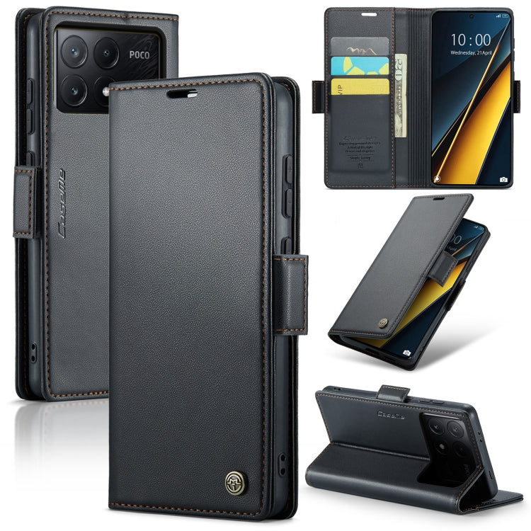 For Xiaomi Poco X6 Pro 5G/Redmi K70E 5G CaseMe 023 Butterfly Buckle Litchi Texture RFID Anti-theft Leather Phone Case(Black) - Xiaomi Cases by CaseMe | Online Shopping South Africa | PMC Jewellery | Buy Now Pay Later Mobicred