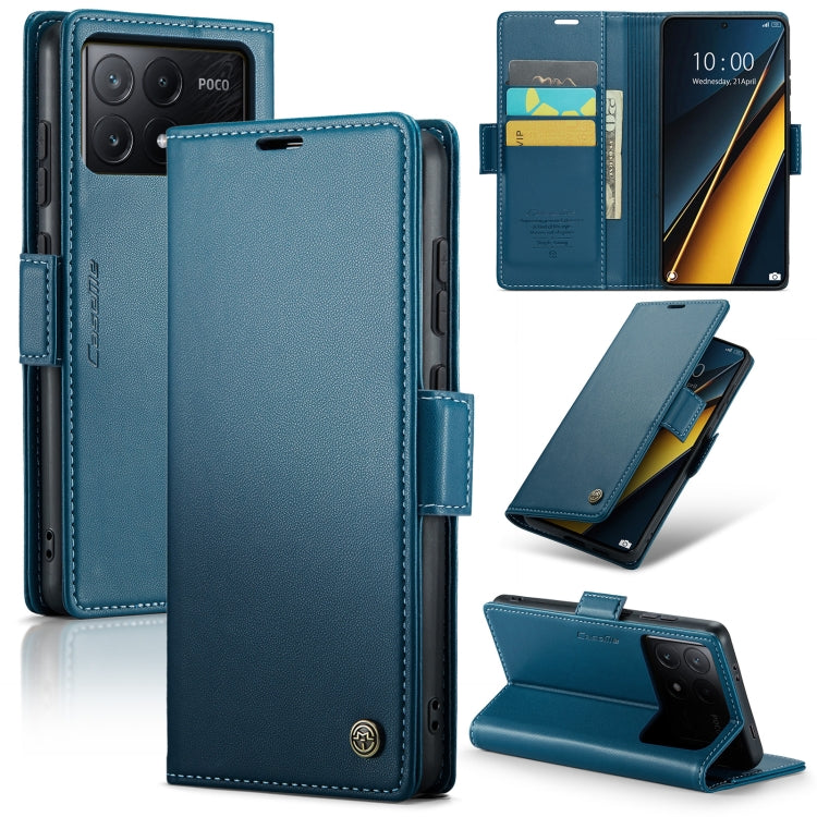 For Xiaomi Poco X6 Pro 5G/Redmi K70E 5G CaseMe 023 Butterfly Buckle Litchi Texture RFID Anti-theft Leather Phone Case(Blue) - Xiaomi Cases by CaseMe | Online Shopping South Africa | PMC Jewellery | Buy Now Pay Later Mobicred