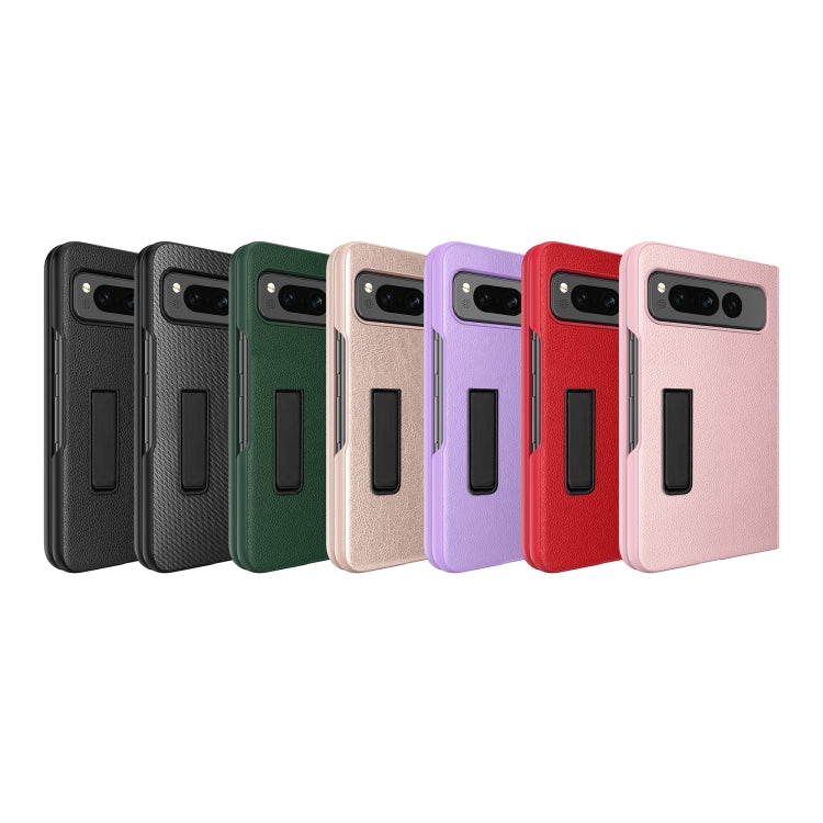 For Google Pixel Fold Litchi Texture Integrated Shockproof Phone Case with Holder(Pink) - Google Cases by PMC TechLife | Online Shopping South Africa | PMC TechLife | Buy Now Pay Later Mobicred