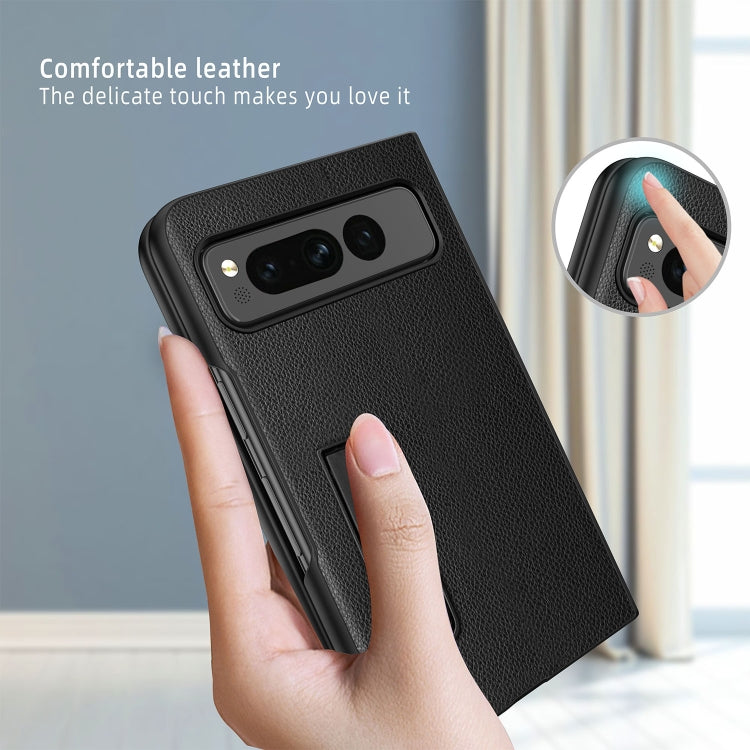 For Google Pixel Fold Litchi Texture Integrated Shockproof Phone Case with Holder(Purple) - Google Cases by PMC TechLife | Online Shopping South Africa | PMC TechLife | Buy Now Pay Later Mobicred