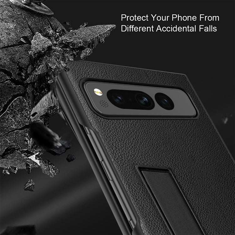 For Google Pixel Fold Litchi Texture Integrated Shockproof Phone Case with Holder(Gold) - Google Cases by PMC TechLife | Online Shopping South Africa | PMC TechLife | Buy Now Pay Later Mobicred