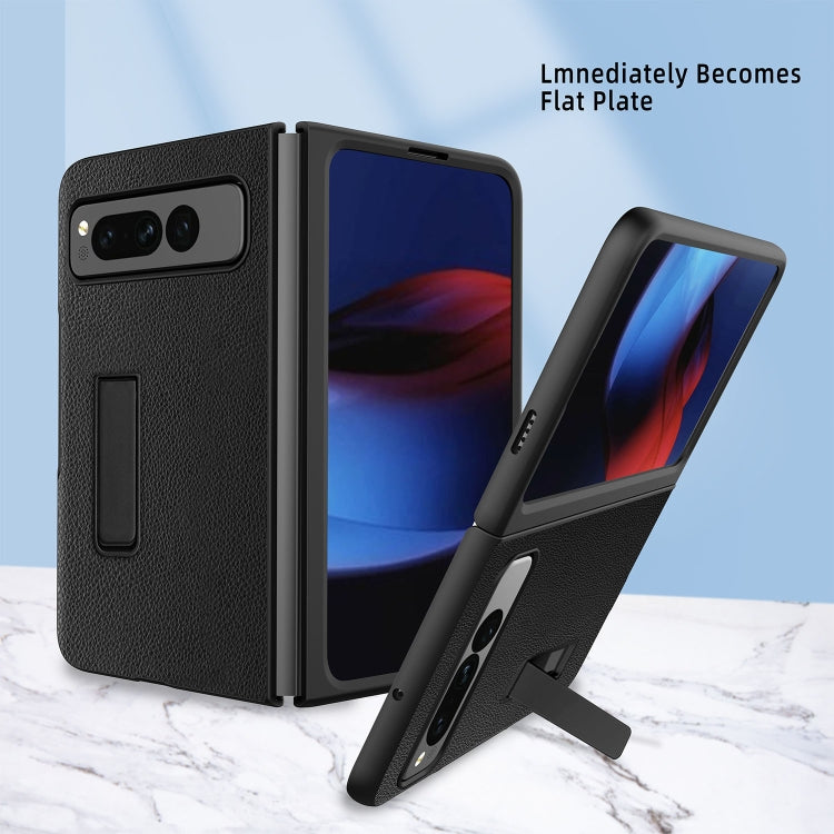 For Google Pixel Fold Litchi Texture Integrated Shockproof Phone Case with Holder(Green) - Google Cases by PMC TechLife | Online Shopping South Africa | PMC TechLife | Buy Now Pay Later Mobicred