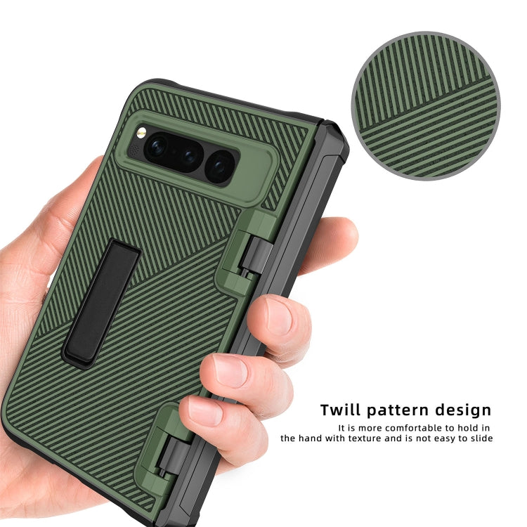 For Google Pixel Fold Twill Texture Integrated Shockproof Phone Case with Holder(Blue) - Google Cases by PMC TechLife | Online Shopping South Africa | PMC TechLife | Buy Now Pay Later Mobicred