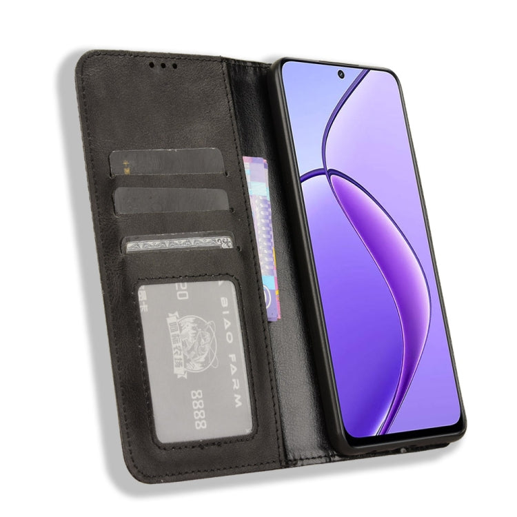 For Realme 12 / 12X 5G Magnetic Buckle Retro Texture Leather Phone Case(Black) - Realme Cases by PMC TechLife | Online Shopping South Africa | PMC TechLife | Buy Now Pay Later Mobicred